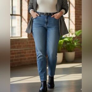 GAP Blue Straight Leg Jeans with Subtle Distressing